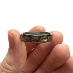 Pearlescent Abalone Stainless Steel Ring Size 11 1/2 Unisex